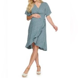 Sonoma, Sz Med, Teal, Dot Print Maternity Flutter Sleeve Wrap Dress